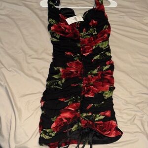 Fashion Nova Black and Red Floral Mini Dress